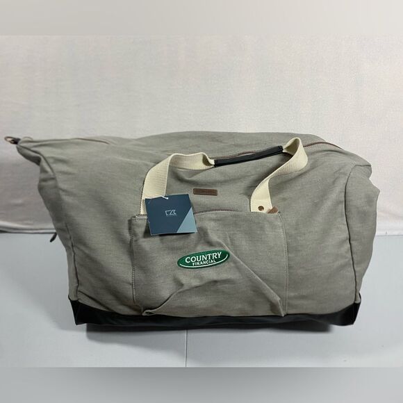 Cutter Buck Weekender Duffle Canvas Leather Trim Travel Bag “Country Companies” - Picture 1 of 4